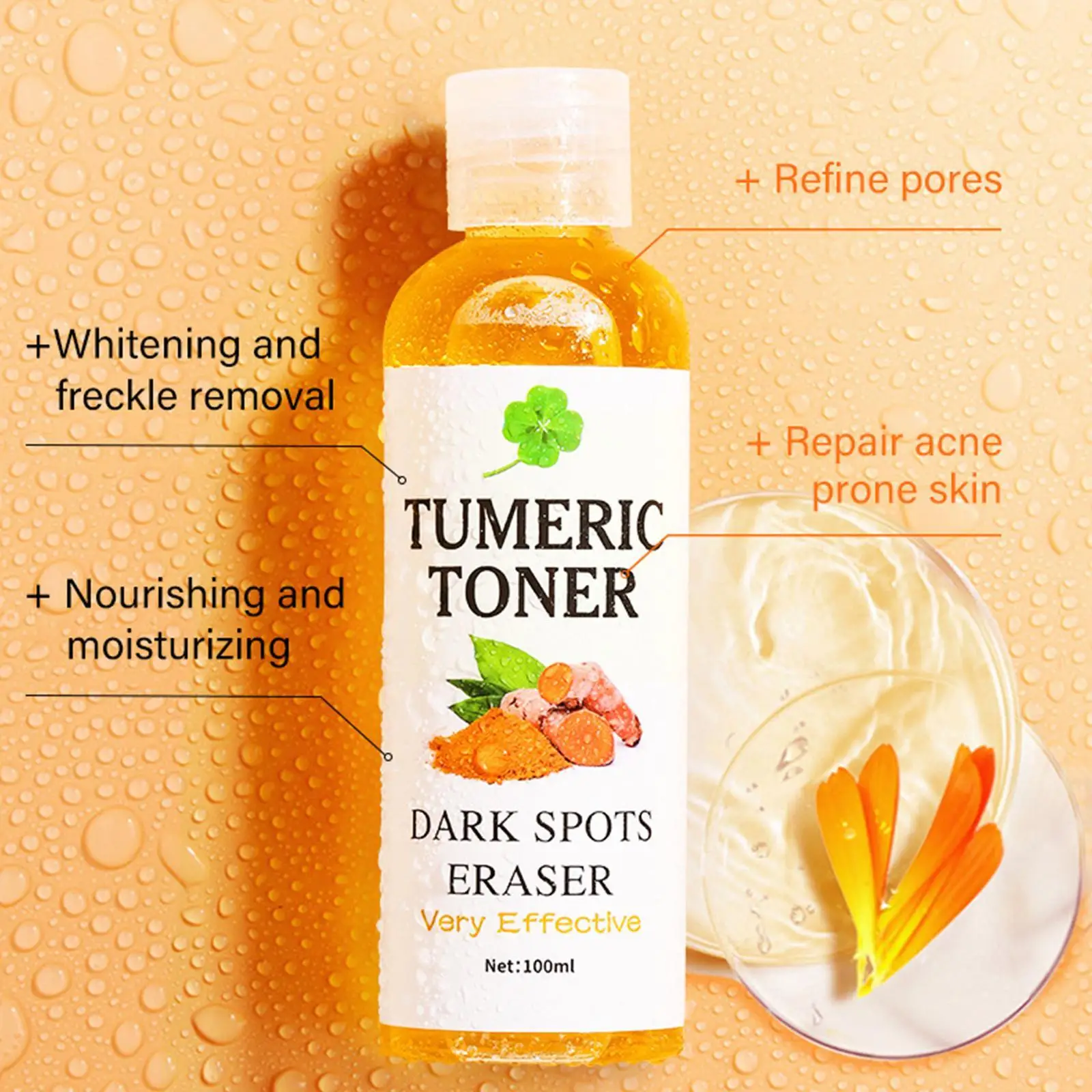 Borracha Toner Tumeric Dark Spots, Cúrcuma Corrector, Clareamento da Acne, Removedor Escuro, Toner Hidratante de Manchas, E8A4, 100ml