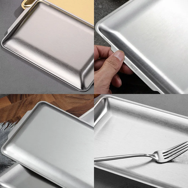 304 لوح من الفولاذ المقاوم للصدأ لوحة مستطيلة صينية الحرفية الديكور مطعم صينية منشفة لوحة الحلوى أطباق فاكهه أدوات المطبخ