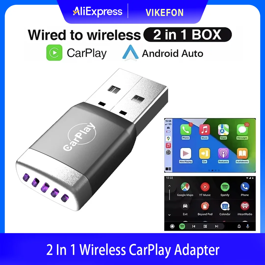 2 in1 Wireless CarPlay Dongle Wireless Android Auto Adapter AI Smart Box Car Intelligent Systems For Car With Wired CarPlay