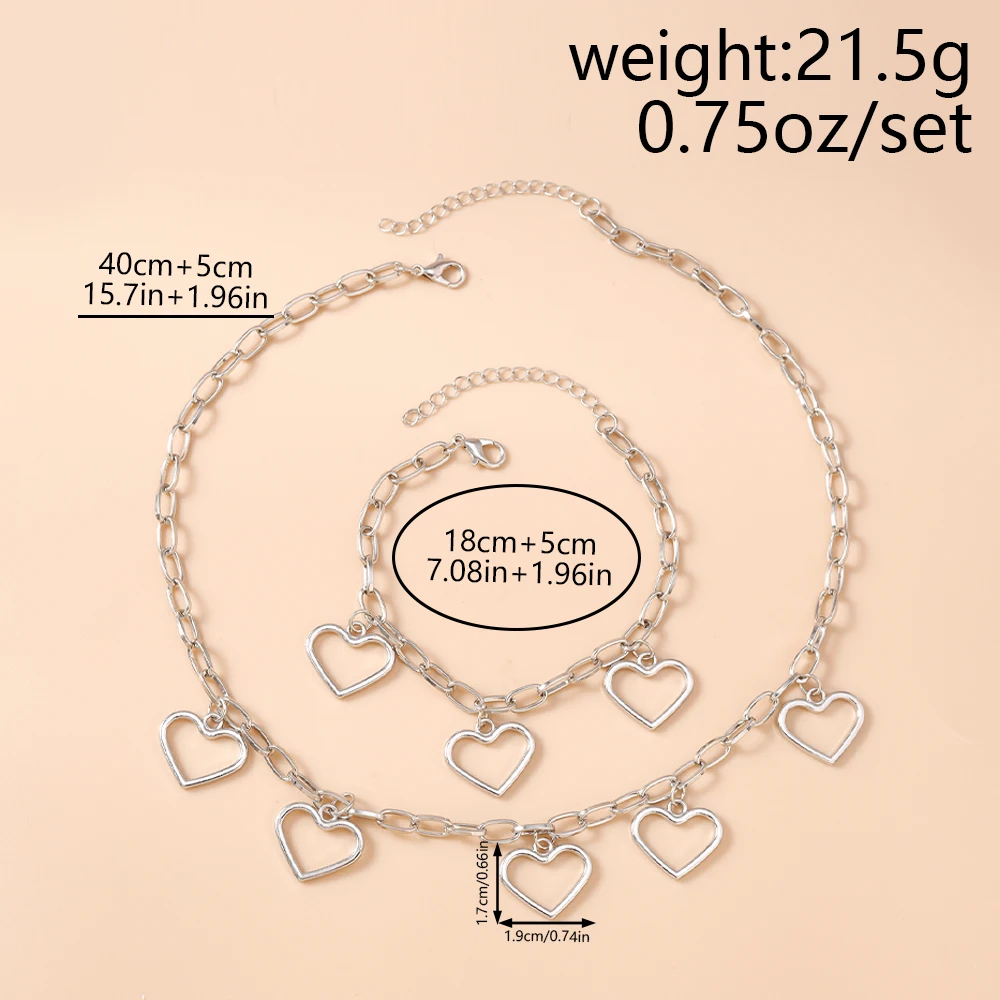 Aihua Romantisches, süßes Metall-Herz-Halsketten-Set für Damen und Herren, modisches Armband-Halsketten-Party-Hochzeits-Schmuckset, Geschenke – Detail 6