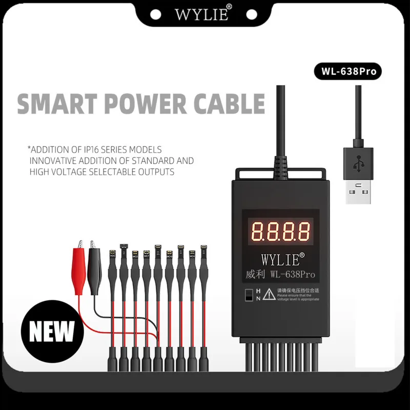 WYLIE WL-638Pro Smart Power Supply Cable USB Precise Crrent Rcognition For IPhone 6-16PM Android Battery Boot Line Repair Tool