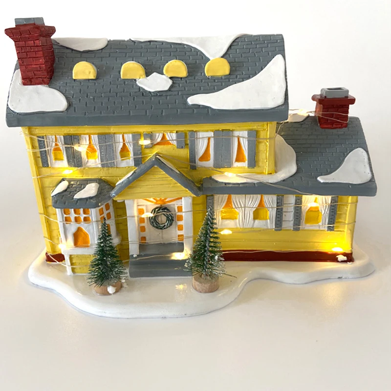 Brightly Lit Building Christmas Santa Claus Car House Village Holiday Garage Decoration Griswold Villa Home Desktop Figurines