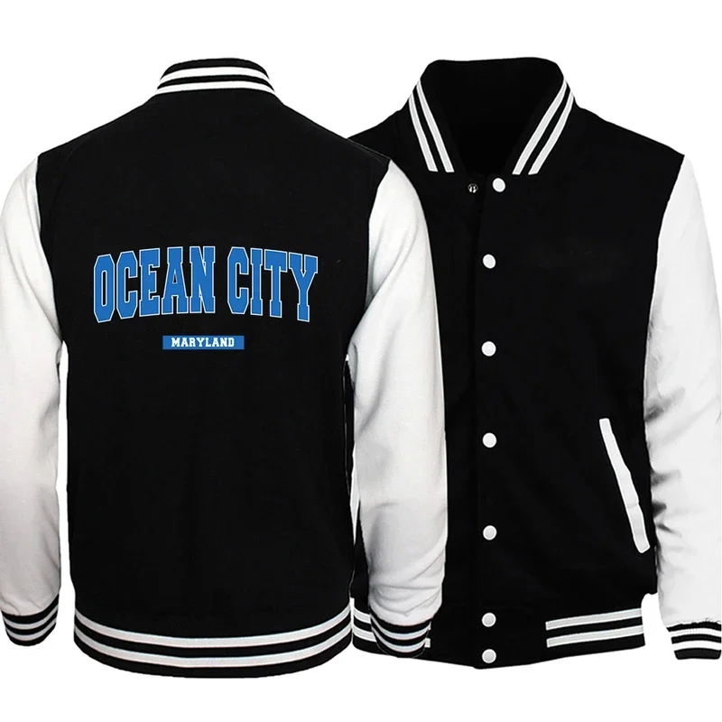 Ocean City Maryland Letter Printing Coats Street Man Baseball Suit Loose Comfortable Jacket Comfortable Warm Neutral Streetwear