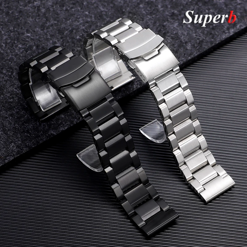 Solid Stainless Steel Watch Band for Seiko Black Metal Strap Luxury Bracelet For Samsung Galaxy Watch 18mm 20mm 22mm 24mm