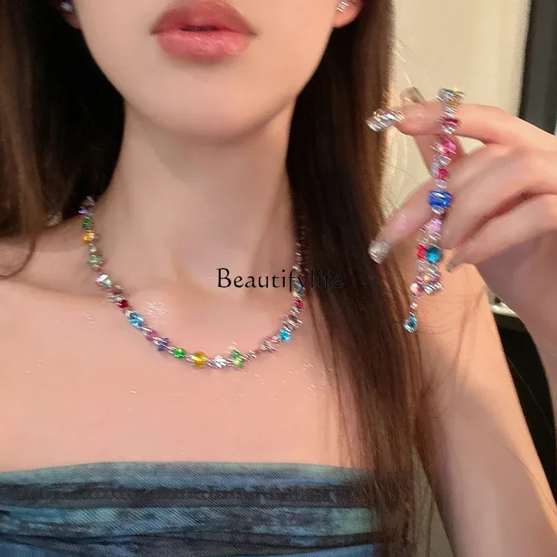 

Candy color crystal light luxury niche 2024 new popular collarbone accessories