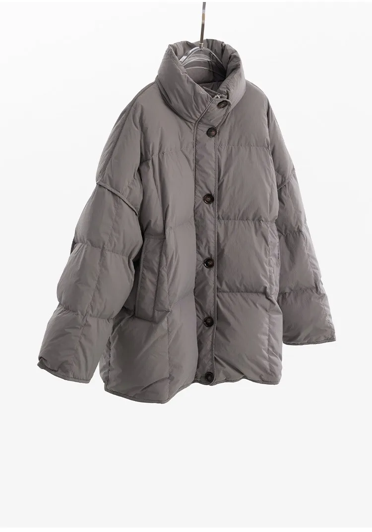Women's Mid-Length Oversized down Jacket with Stand Collar, Warm Oversized Jacket Filled with White Duck Down, New Winter 2025 Model