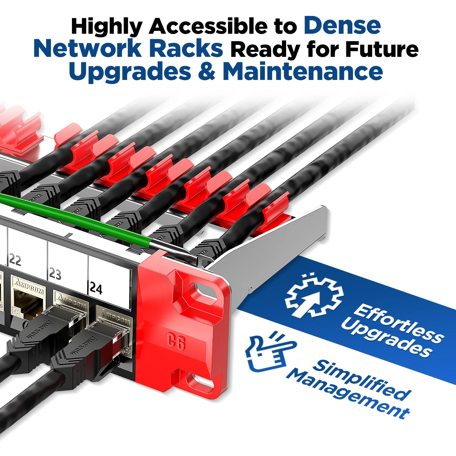 AMPCOM 24 Port CAT7 RJ45 Coupler Shielded Thru Coupler Patch Panel with Backplane, Rack Mount 1U, 19