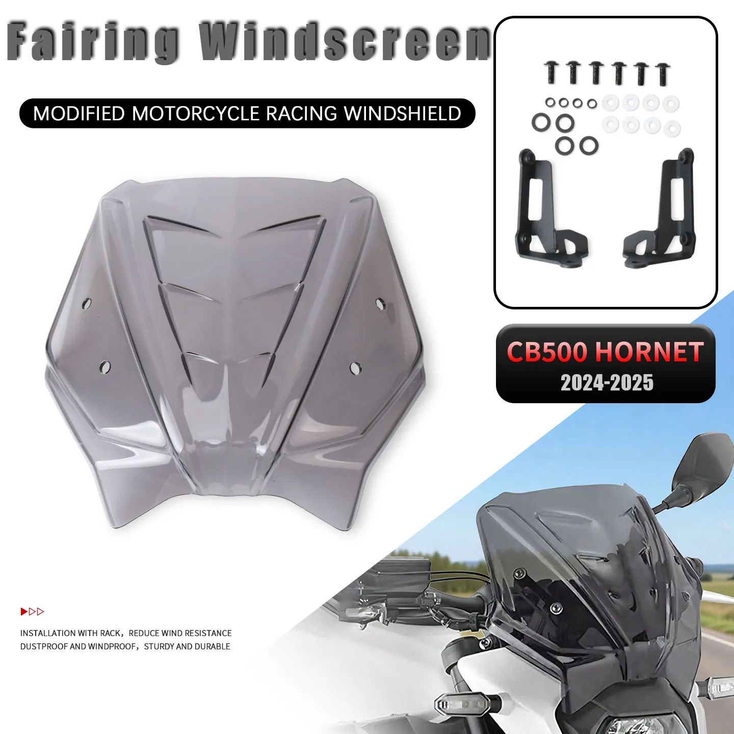 

Motorcycle Front Fairing Windscreen Windshield Fly Wind Deflector Screen For CB 500 HORNET 2024-2025 CB500 Wind Deflectors