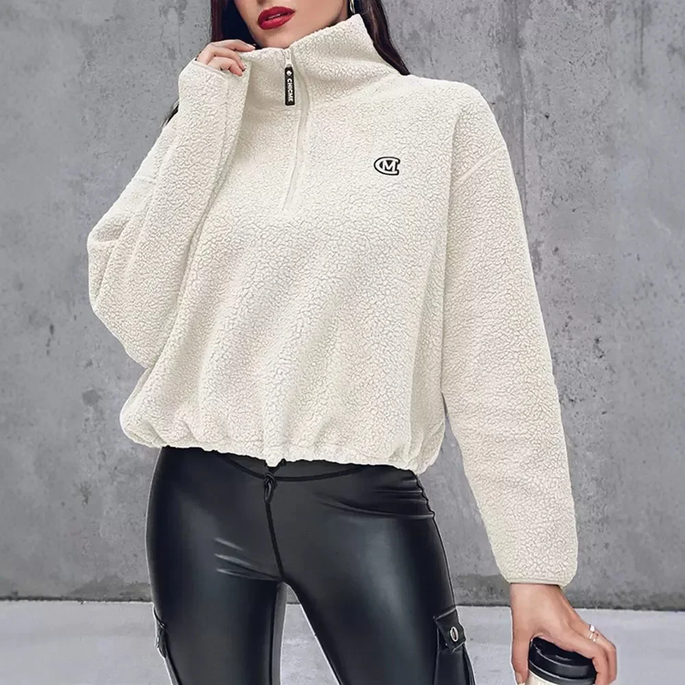 Hoodie Sweater Women 2024 Autumn Fashion Sweatshirt Stand Collar Zipper Design Casual Long Sleeves Sweatshirt Sports Style Top