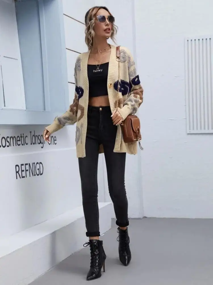 Autumn/winter fashion knit letter cardigan single-breasted long-sleeved coat temperament commuter sweater top