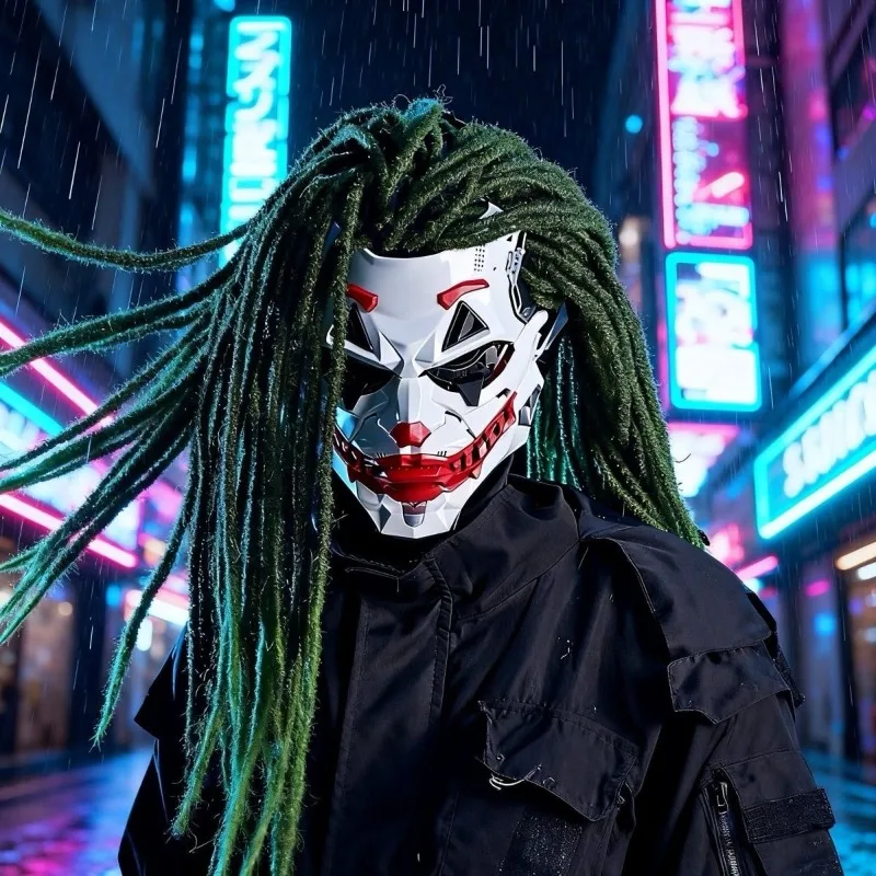 Masque de Joker Cyberpunk avec tresse sale, accessoires de jeu de rôle Anime pour Halloween, festival, rave party, masque en plastique ABS, cadeau de fête