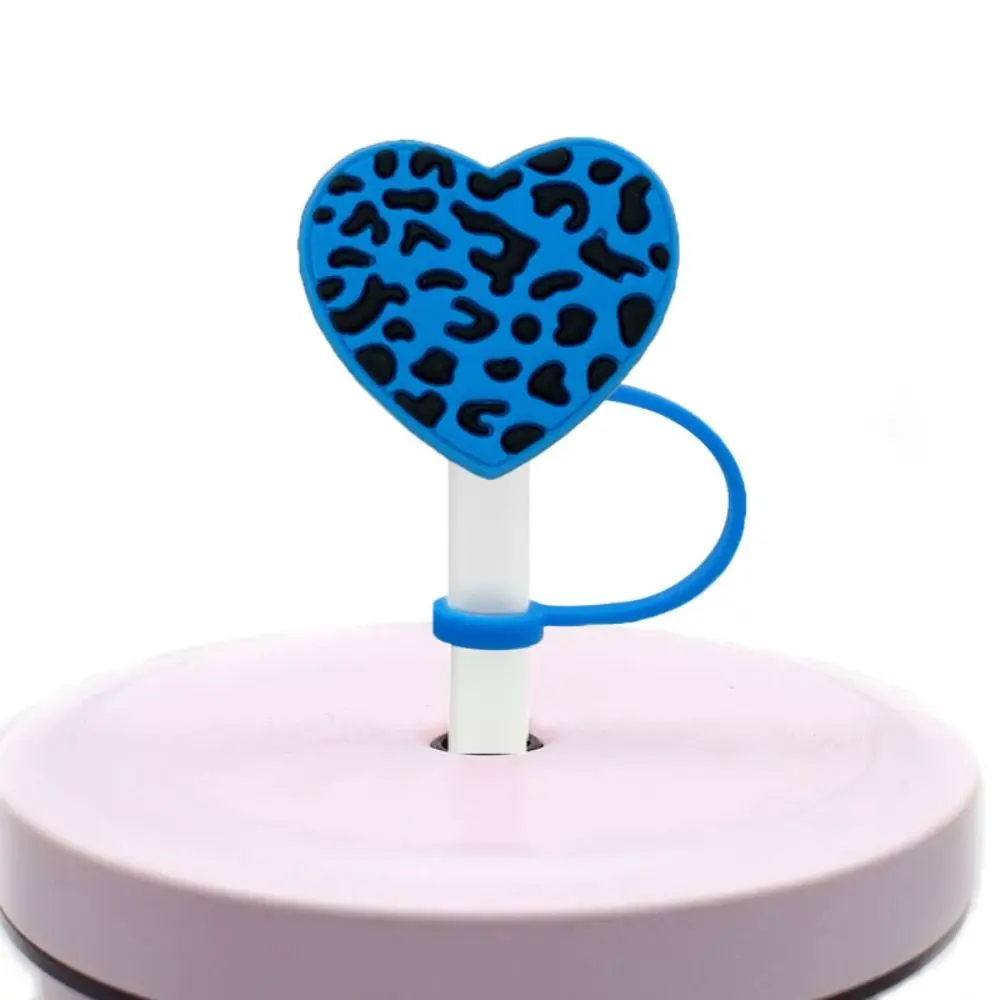 2pcs Dustproof Leopard Print Heart Straws Tips Reusable Splash Proof Rainbows Straw Toppers Silicone Straw Cap Valentines Day