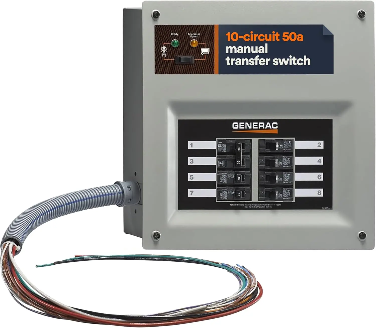 

Generac 9855 HomeLink 50-Amp Indoor Pre-wired Upgradeable Manual Transfer Switch Kit Includes Power Inlet Box and 10-ft Cord