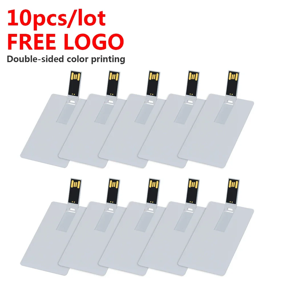 

10Pcs/Lot Business Custom Logo Card Shape USB Plastic Memory Stick 32GB 64GB Pendrive Credit Business Card USB Flash Drive