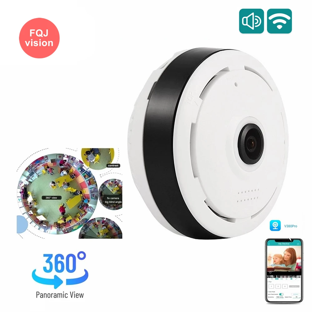 V380 APP Mini Wifi Security Camera 3MP Wireless Indoor Camera 360 VR Degree Two Way Audio Motion Detection Baby Monitor for Home