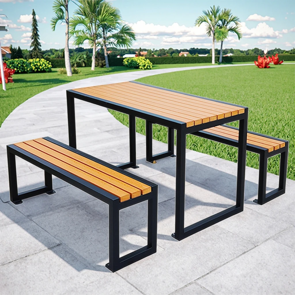 

Modern Heavy Duty Wooden Beer Table and Bench Set for Outdoor Picnics Courtyards Parties Dining Events Wood Picnic Table
