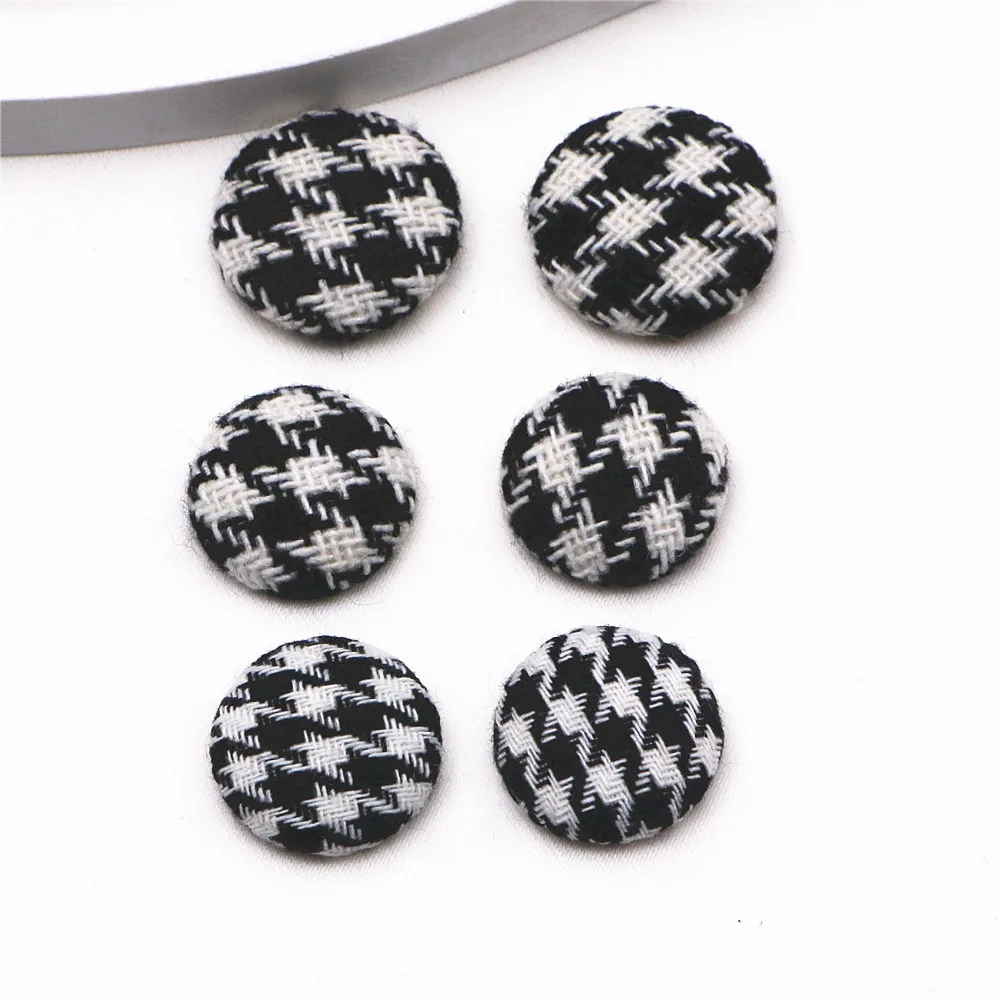 20pcs 18mm/20mm Swallow Gird Fabric Covered Round Buttons Home Garden Flatback Cabochon Crafts Scrapbooking DIY