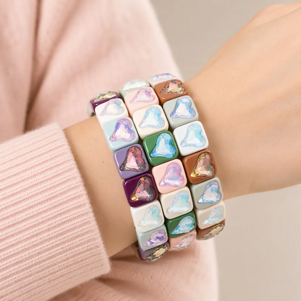 2026 10mm Liebes-Charm Zirkonia-Perlen Armbänder für Frauen Handgefertigtes Buntes Kristall-Perlen Chunky Liebes-Armreif – Detail 6