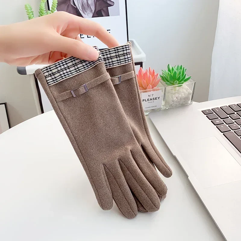 المرأة قفازات مخملية مرونة إصبع شاشة تعمل باللمس ركوب المخملية موضة في الهواء الطلق الخريف/الشتاء قفازات بلون قفازات دافئة