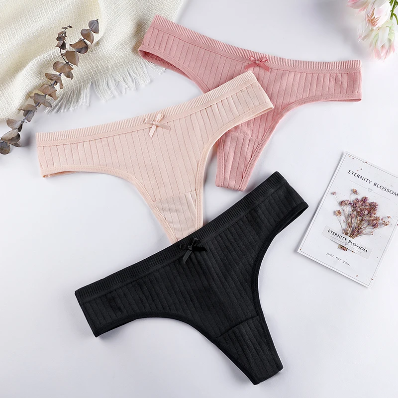 

3Pcs Low-Rise Breathable Soft Cotton Thongs Panties For Young Woman Underwear Intimates Female Lingerie Free Shipping BANNIROU