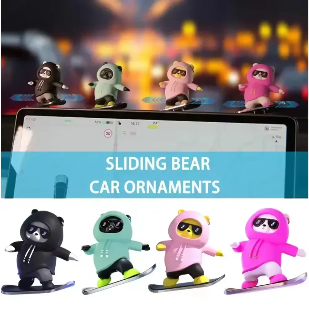 Car Automatic Sliding Skateboard Bear Car Ornaments Cartoon Bear Doll Center Console Moving Bear Auto Interior Decoration