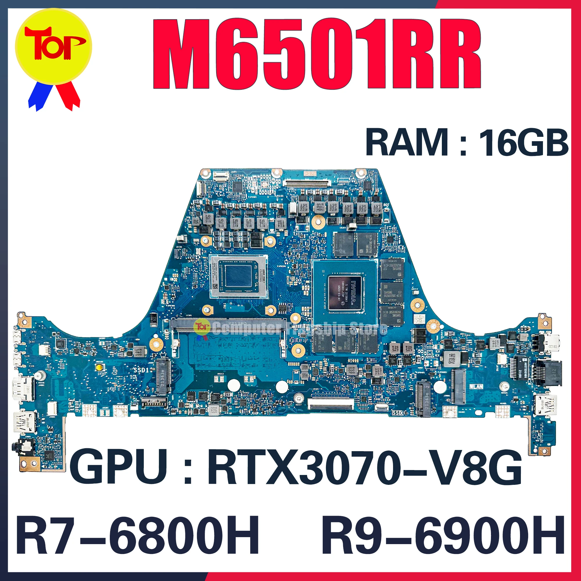 KEFU M6501RR Mainboard For ASUS M6501RM M6501R Laptop Motherboard R7-6800H R9-6900H RTX3070 RTX3060 RAM-16GB 100% Test OK