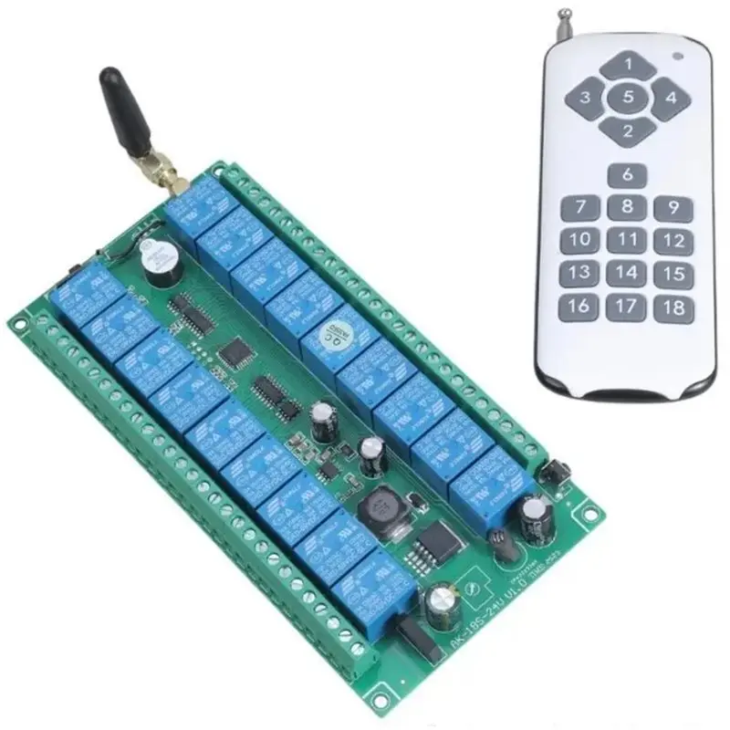 T5EA 433Mhz Wireless Remote Control Relay Switch Module Receiver 12V-36V 18 Channels For Garage Door/Gate Light Motor