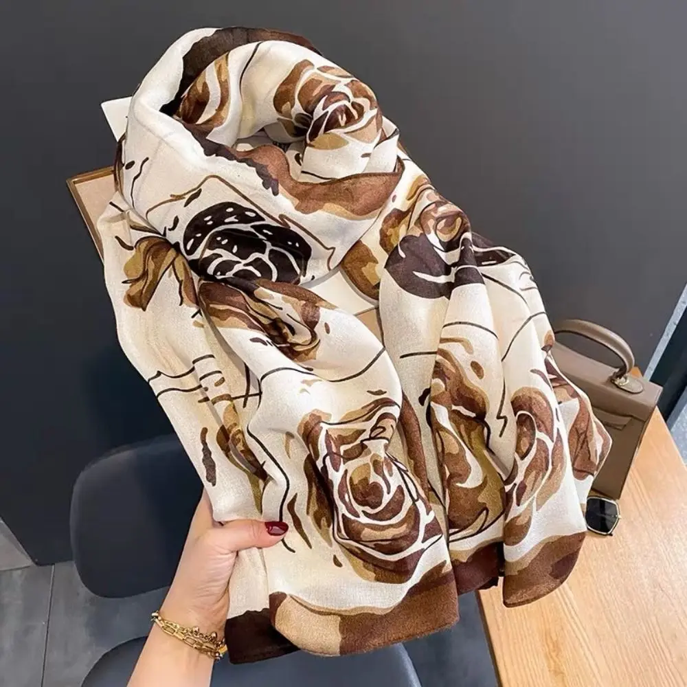 Koreanischen Stil Floral Schal Schals Elegante Baumwolle Leinen Luxus Seide Schal Sonnenschutz Blume Gedruckt Schal Wrap Vier Jahreszeiten