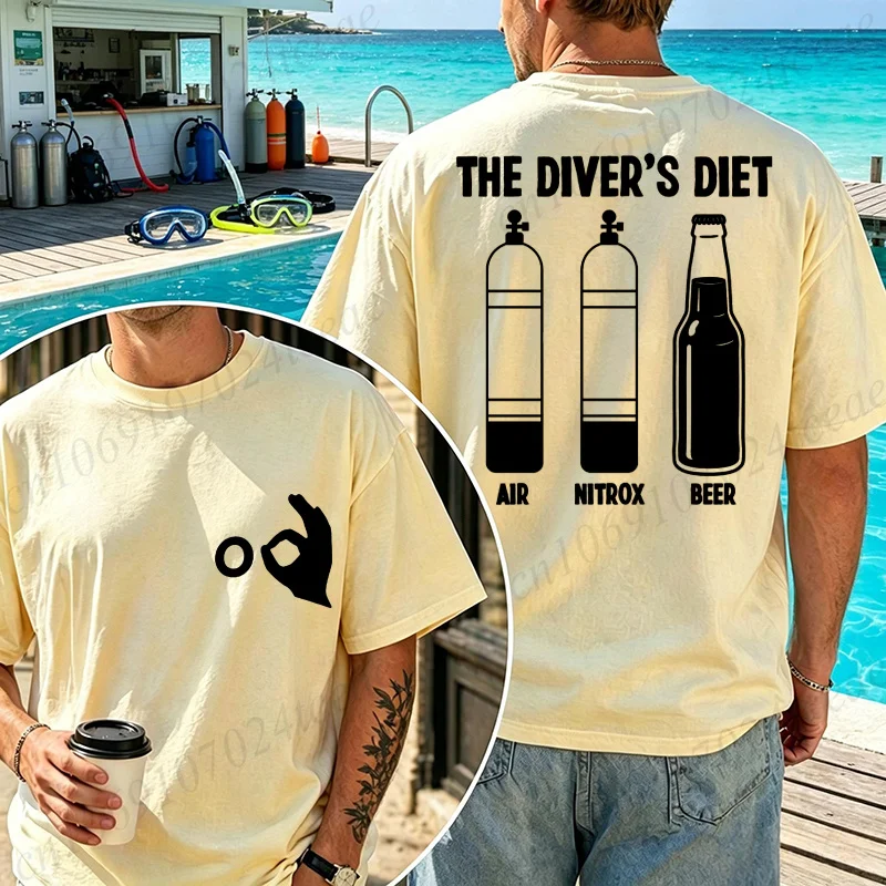The Diver's Diet T-Shirt, lustiges T-Shirt mit Aufdruck „Scuba Diver Beer“, übergroßes Unisex-T-Shirt für Sommer, Strand, Sport, Freizeit, T-Shirt, Geschenk für Taucher – Detail 6