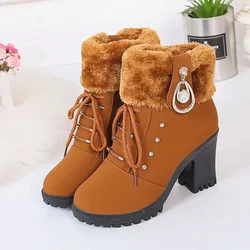 Botines de piel sintética para mujer, Botas cortas de felpa gruesa y cálida de tacón alto, calzado elegante para fiesta y boda, Invierno botas mujer botines para mujeres botas de invierno para mujer zapatos mujer botas