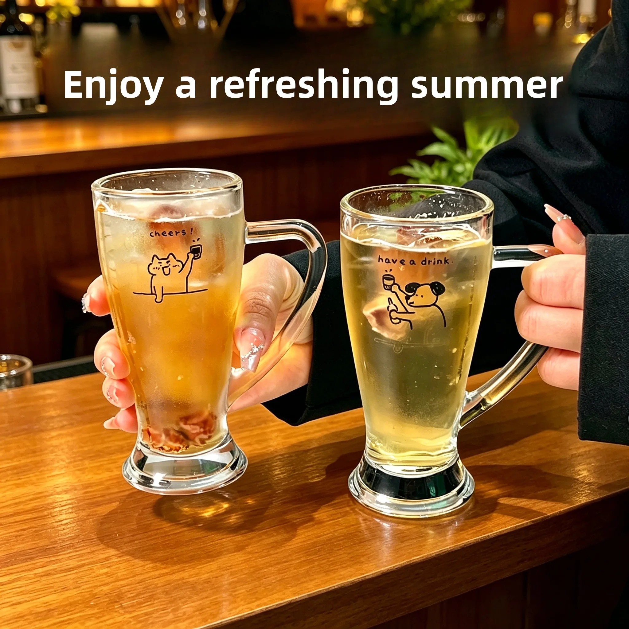 

High-End Glass Beer Mug with Handle Large Capacity Elegant Design Unique Style Luxury Home Use Beer Glasses Beer Cups