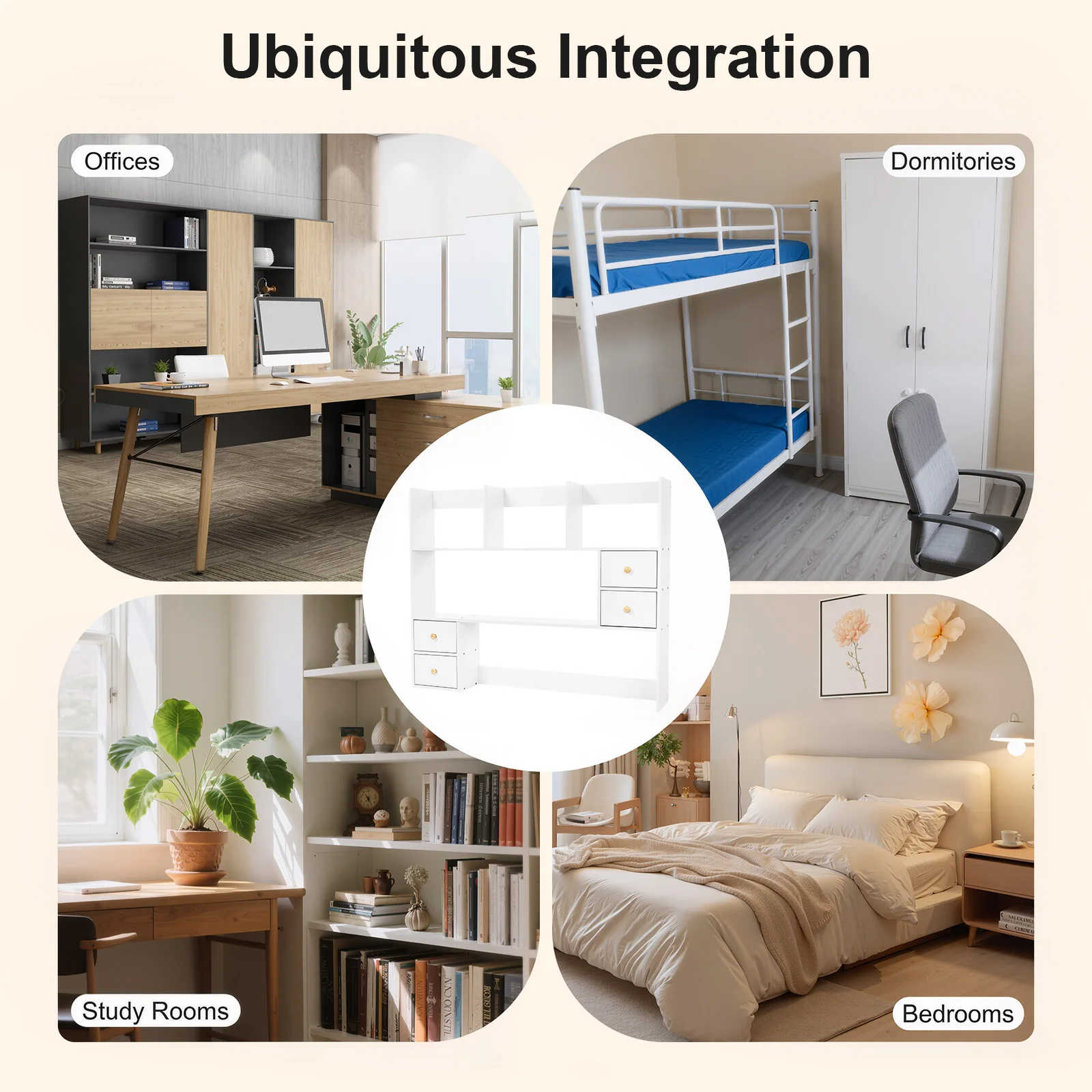 

Настольный органайзер с 4 шкафами, 39,4 дюйма, белая стойка для хранения из МДФ с 3 ярусами, многофункциональная офисная полка для книг