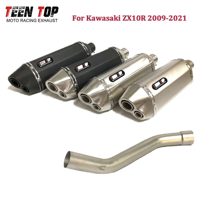 

304 Stainless Steel Motorcycle Exhaust Muffler For Kawasaki ZX10R ZX-10R 09-21 Slip-on Exhaust 51mm Escape Moto Middle Link Pipe