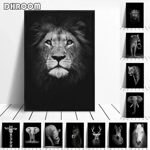 Canvas animal wall art with lion and zebra posters DHROOM