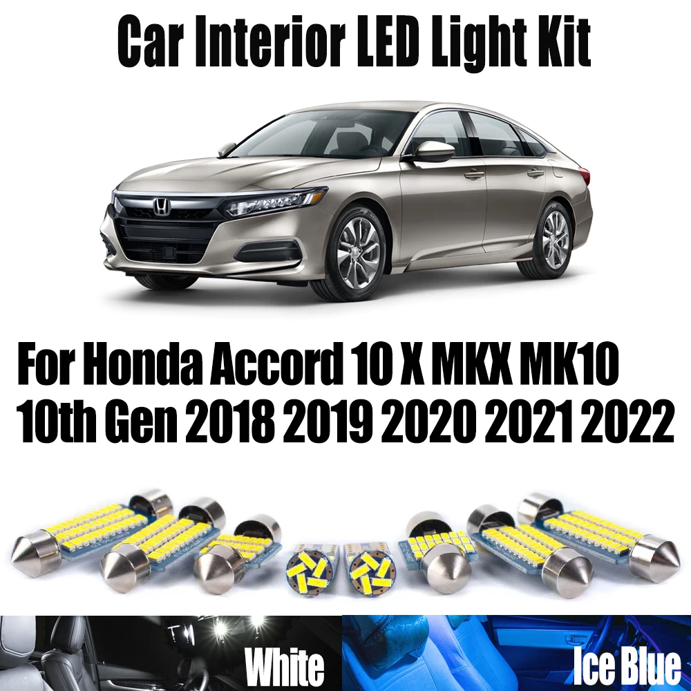 12Pcs LED Interior Map Dome License Plate Light Kit Canbus For Honda Accord 10 X MKX MK10 10th Gen 2018- 2021 2022 Car Bulbs