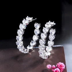 ThreeGraces Dazzling Cubic Zirconia Love Heart Shape CZ Party Hoop Earrings for Women Summer Trendy Daily Office Jewelry ER867