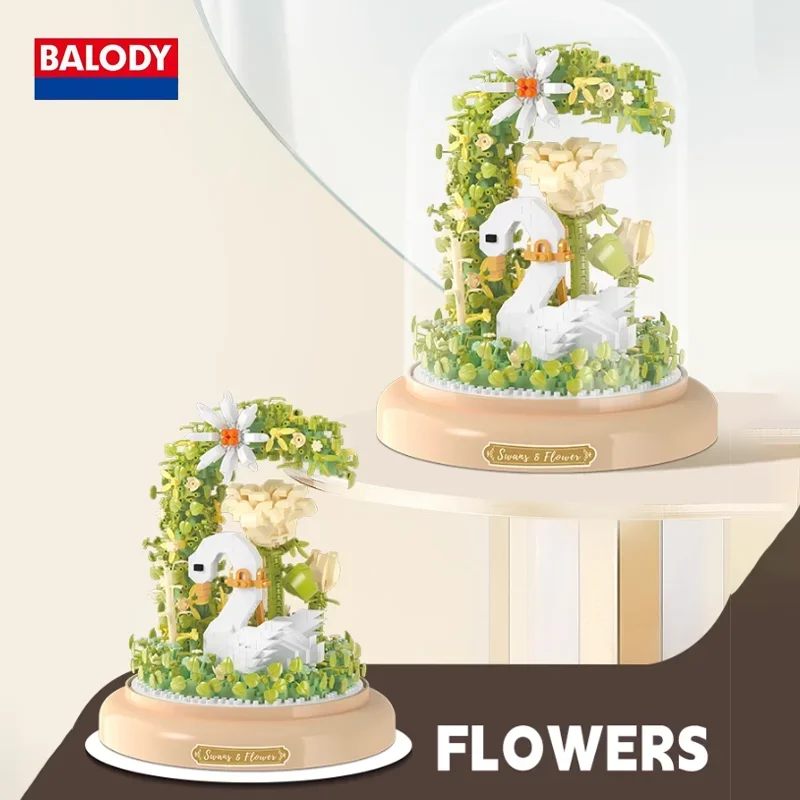 BALODY Originality Luxury Immortal Flower Swan Building Blocks Classic Forest Green High Quality Tabletop Decor Kid Holiday Gift