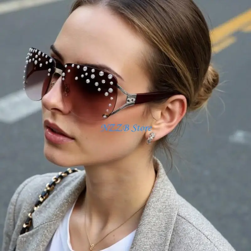 

T21F Decorative Rhinestones Eye Glasses Trendy Frame for Travel Stage Unisex