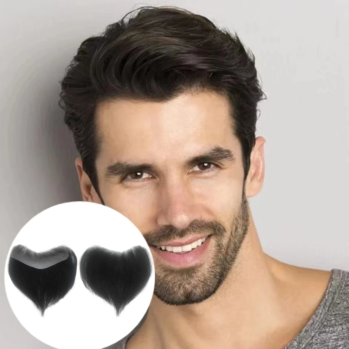 Parche de peluquín para la frente para hombres, cabello humano negro Natural, piel fina, prótesis capilar de PU