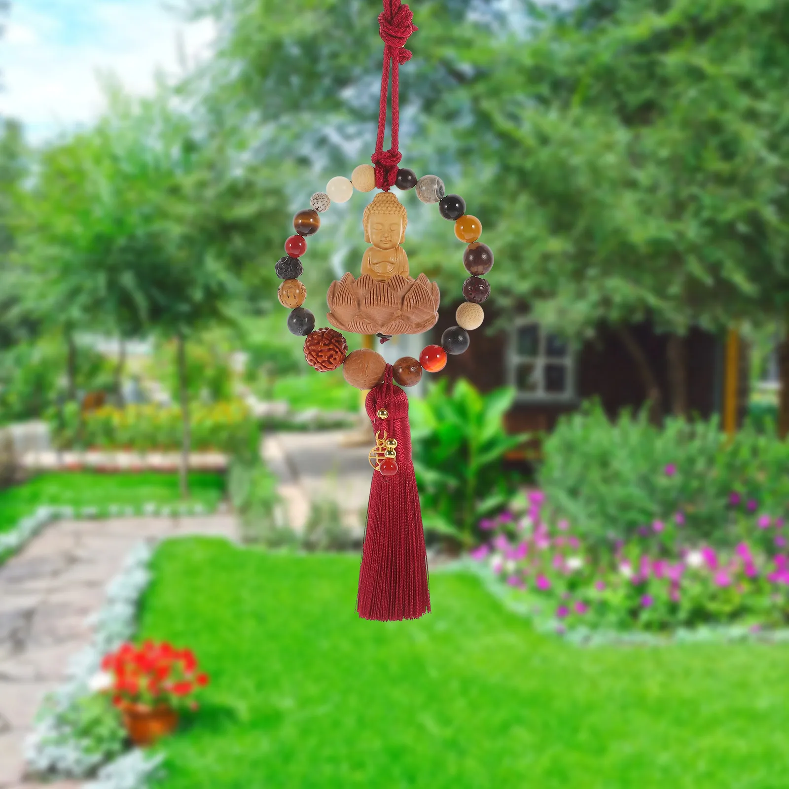 

Wooden Buddha Pendant Chinese Style Lotus Carved Hanging Ornament For Car Wall Home Decor Vintage Craft Charm Feng Shui