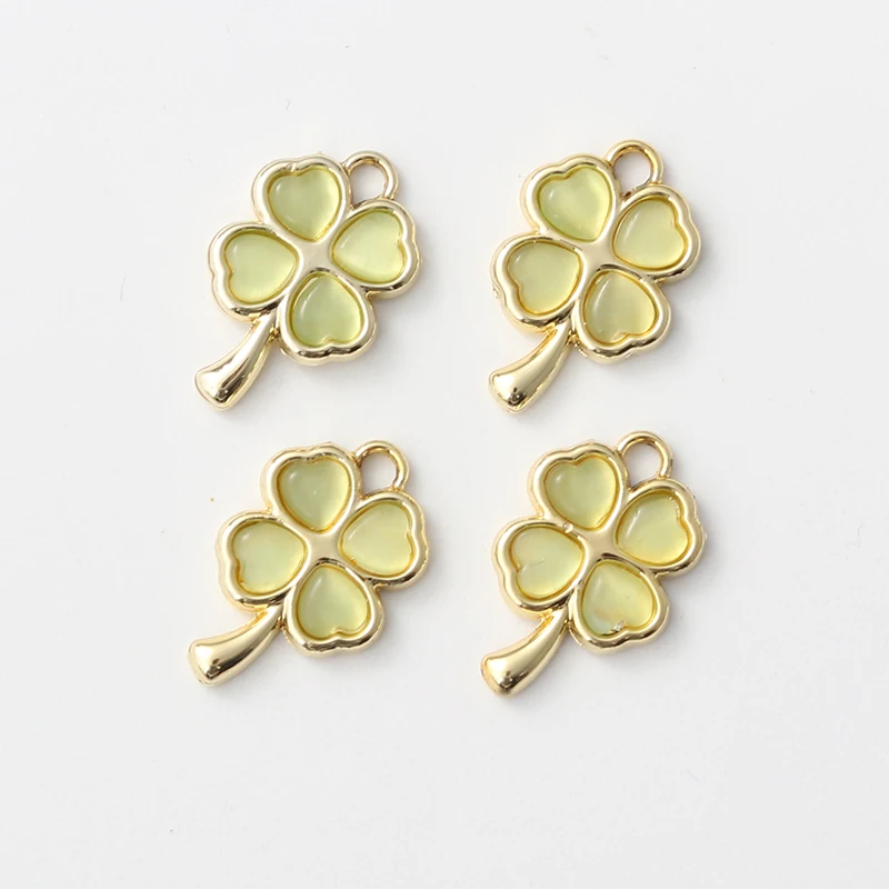 10pcs Cute Clover Enamel Charms Good Luck Gold Color Plant For Making Handmade DIY Findings Earring Jewelry Accessories Crafts