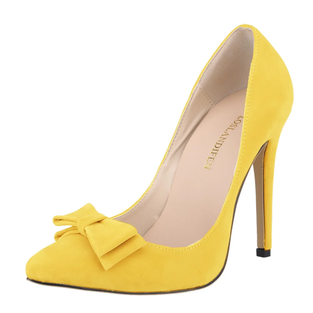 Women's high heels Shallow Office Shoes big bow New Arrival Concise Solid Flock Pointed Toe Women Pumps Fashion