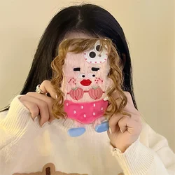 Funny Long Hair Girls Plush Phone Case For iPhone 15 Pro 11 12 13 14 Pro Max Cover Cute Cartoon Fluffy Silicone Cases For Women