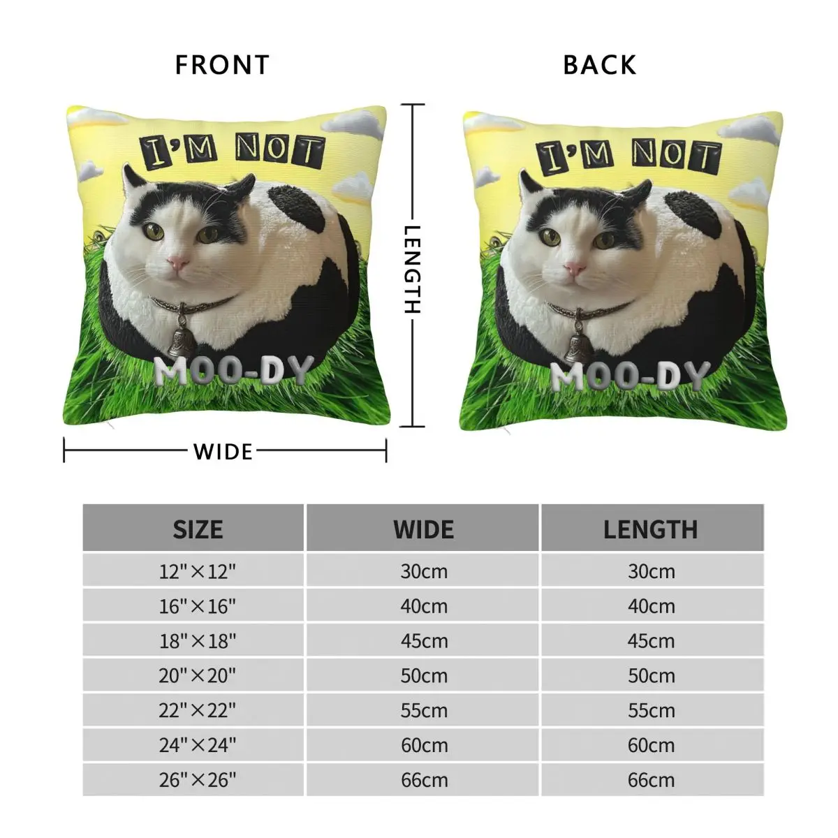 I'm Not Moo-Dy Cute Cow Cat Pillowcase Polyester Linen Velvet Pattern Zip Decor Throw Pillow Case Home Cushion Cover 45x45