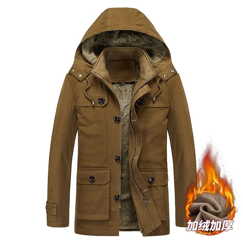 

Зимняя парка, мужская модная длинная теплая ветровка, флисовые пальто с капюшоном, парки, длинная куртка, мужские повседневные ветрозащитные пальто с большим карманом