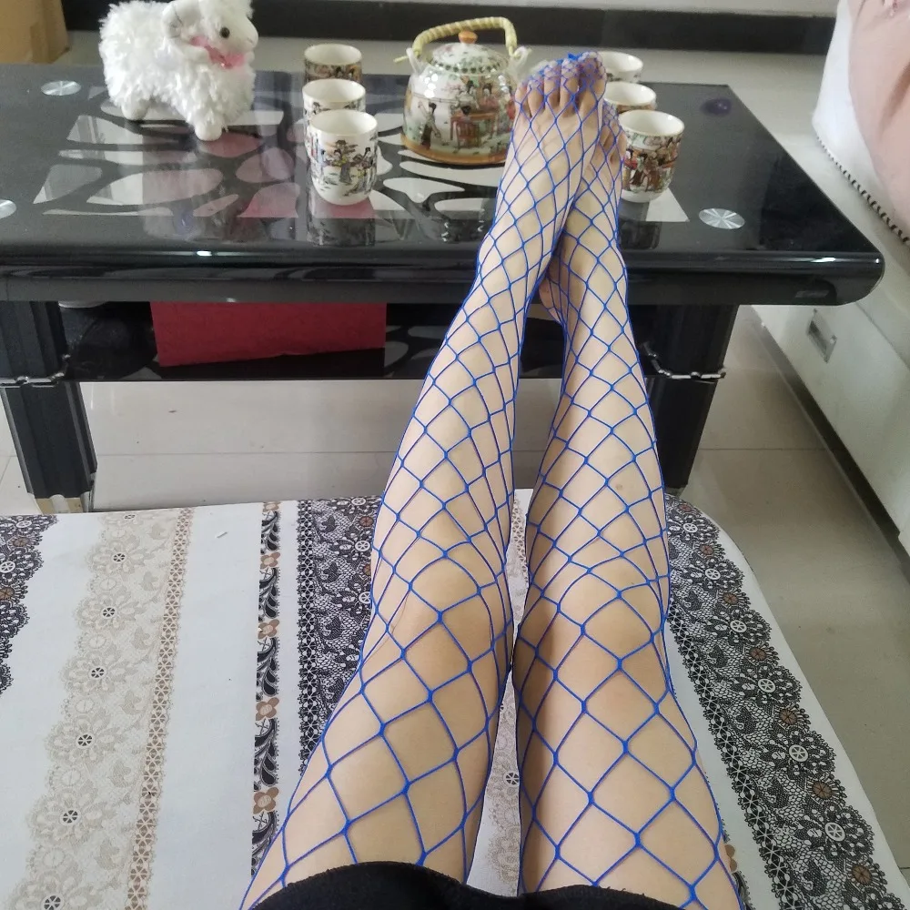 blue red SEXY women high waist fishnet stocking fishnet club tights panty knitting net pantyhose trouser mesh lingerie TT016