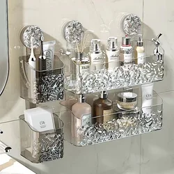 Light Luxury Bathroom Shelf Suction Cup Storage Rack Wall Mounted Draining Basket Shampoo Organizer Rack Bathroom Accessories