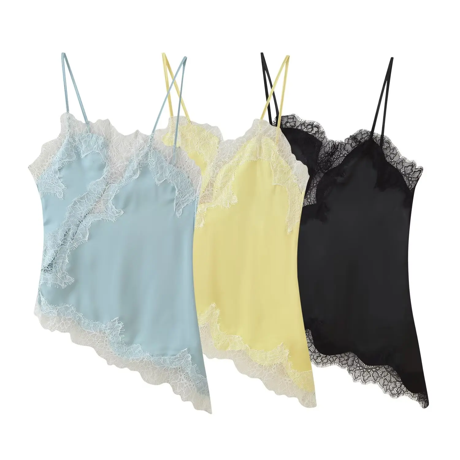 قطع علوية نسائية مثيرة أنيقة من الدانتيل الأسود برقبة على شكل V بدون أكمام Y2K موضة فتاة موضة صيف 2025 لقضاء العطلات على الشاطئ