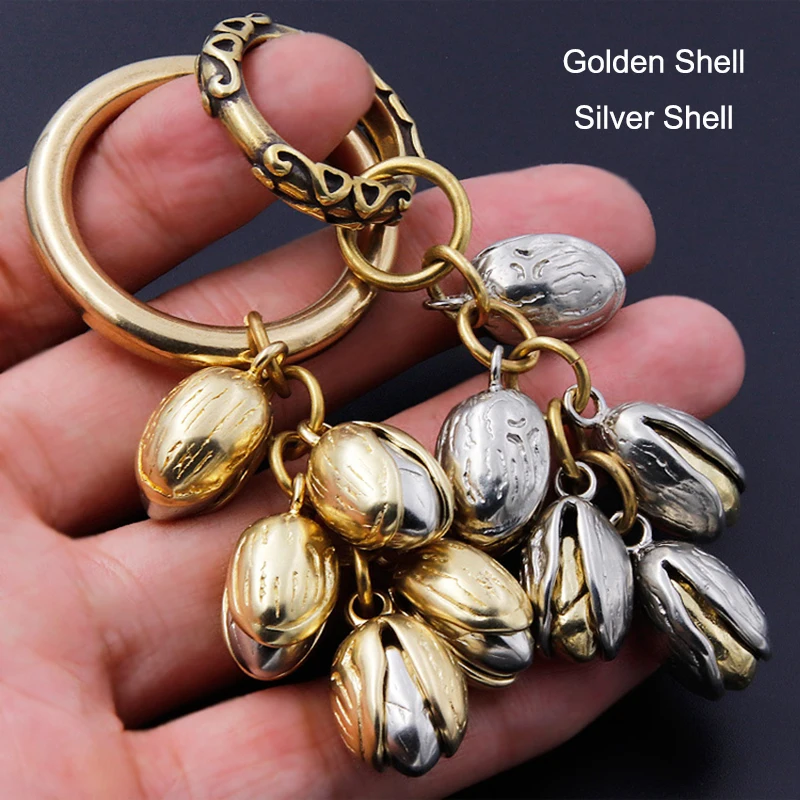 Double Color Nut Pistachios Lucky Keychains Pendants Brass Car Key Chains Rings Charms Handmade Luggage Accessories DIY Jewelry