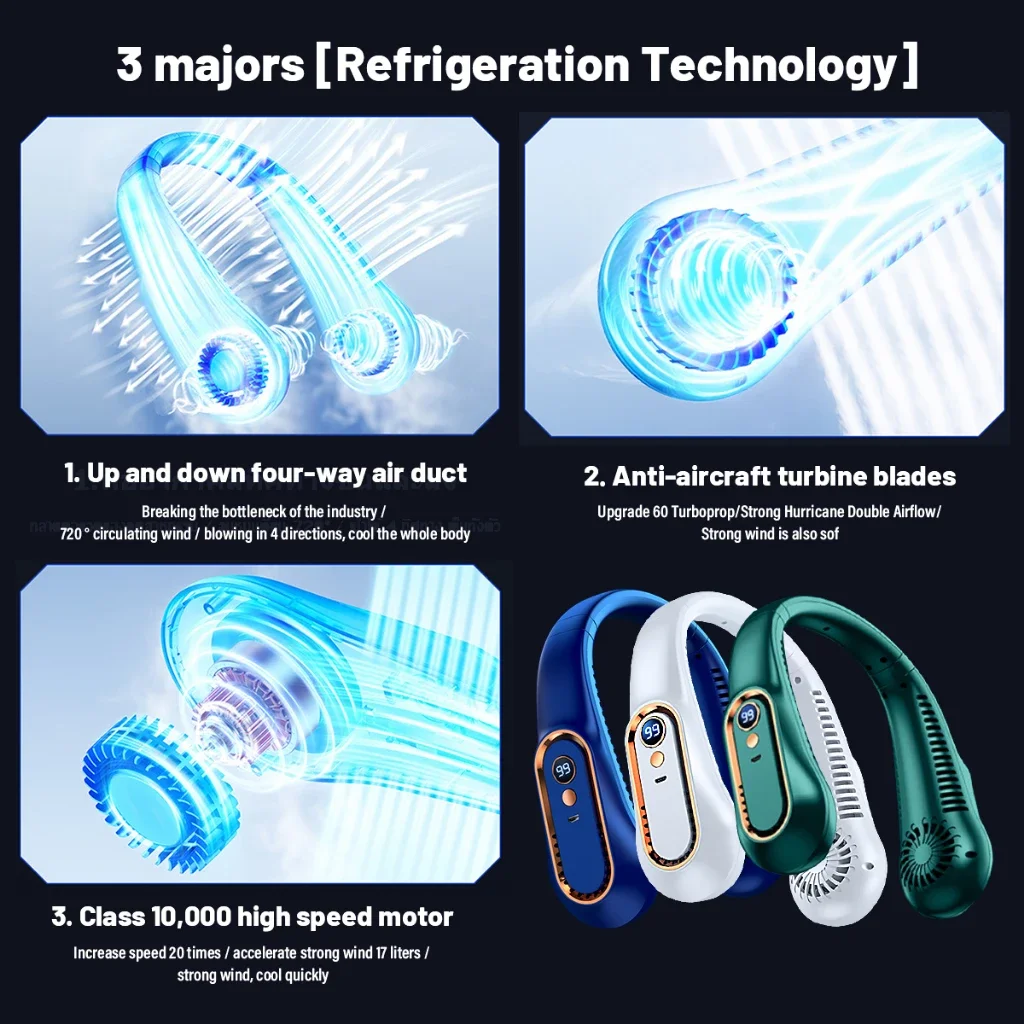 Portable Neck Fan Mini Cooling Fan Rechargeable Neck Fan Portable Cooling Fan With 7000Mah Suitable For Adults/Kids